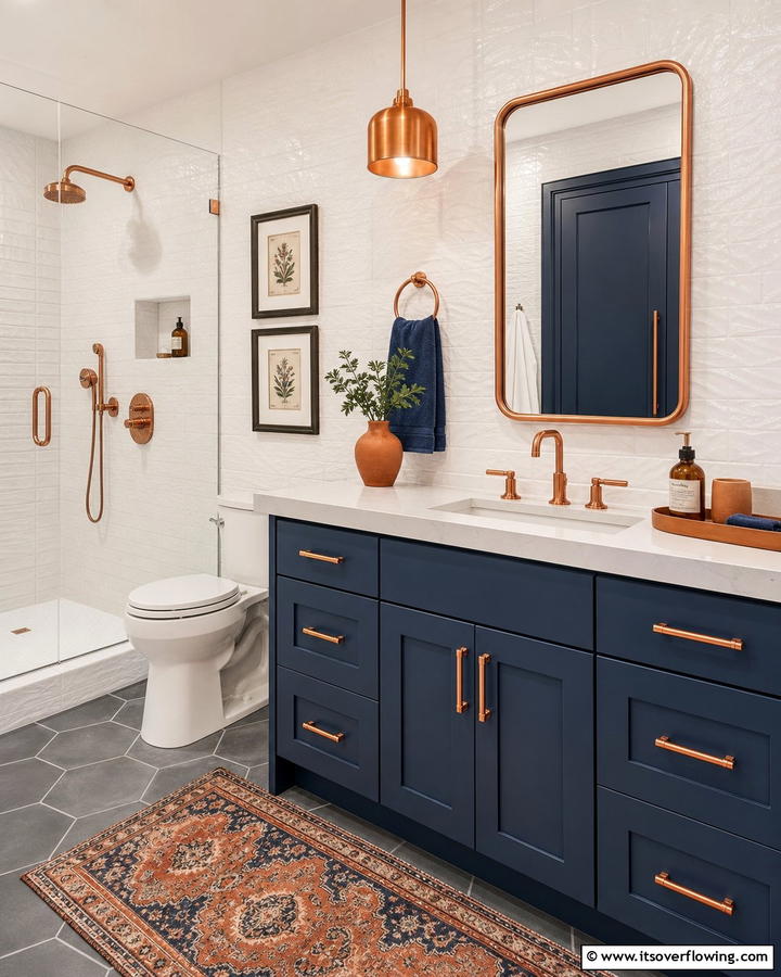 Slate Blue Vanity with Copper Accents - 25 Stunning Blue Bathroom Vanity Ideas
