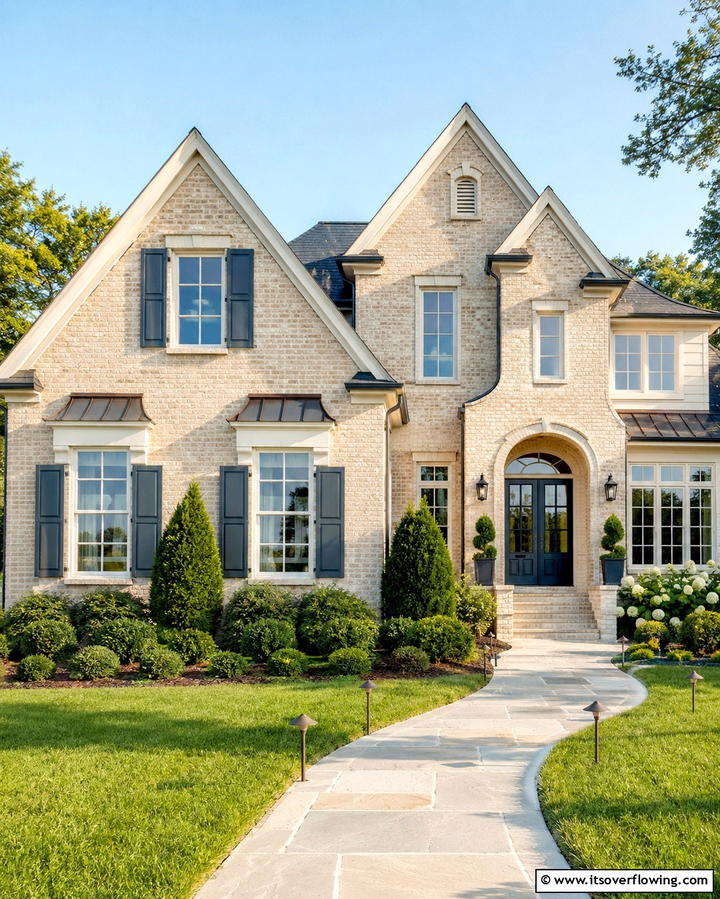 Slate Blue and Ivory - 30 Warm Blonde Brick House Color Schemes for Modern Homes