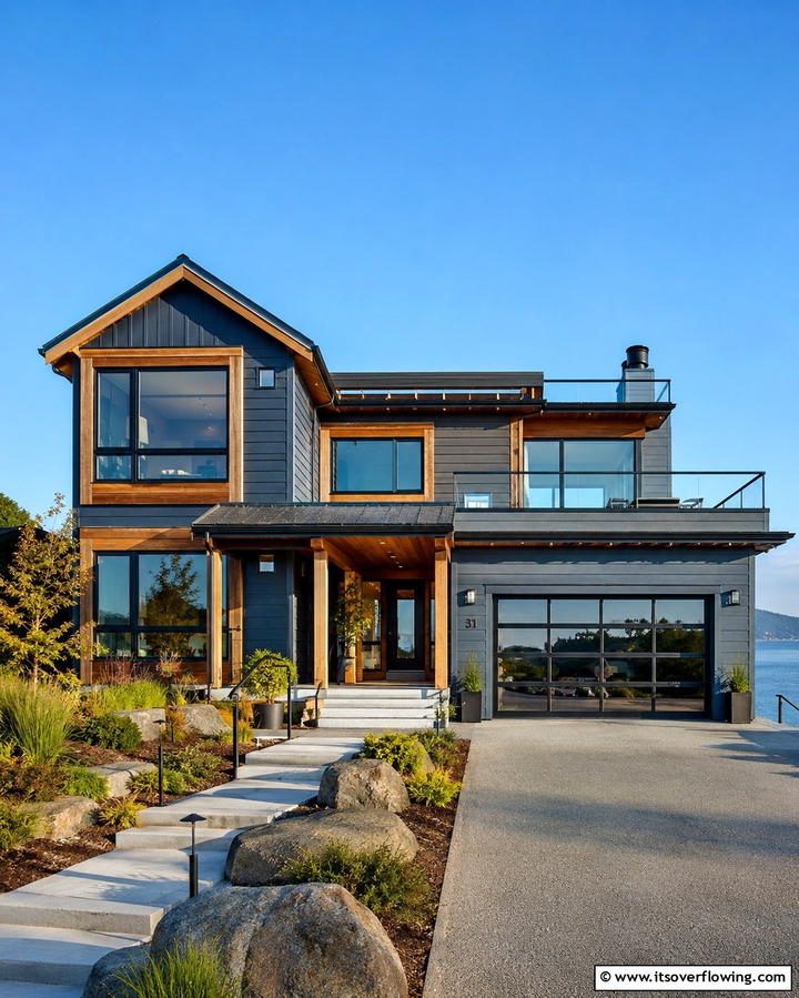 Slate Blue for a Cool Contemporary Edge - 25 Paint Colors for a Modern Black House With Cedar Accents