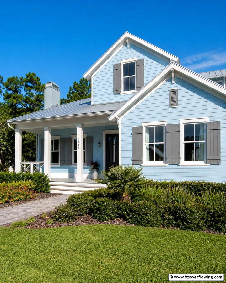 Slate Blue with Wood Accents - 30 Serene Blue Exterior House Paint Ideas for Curb Appeal