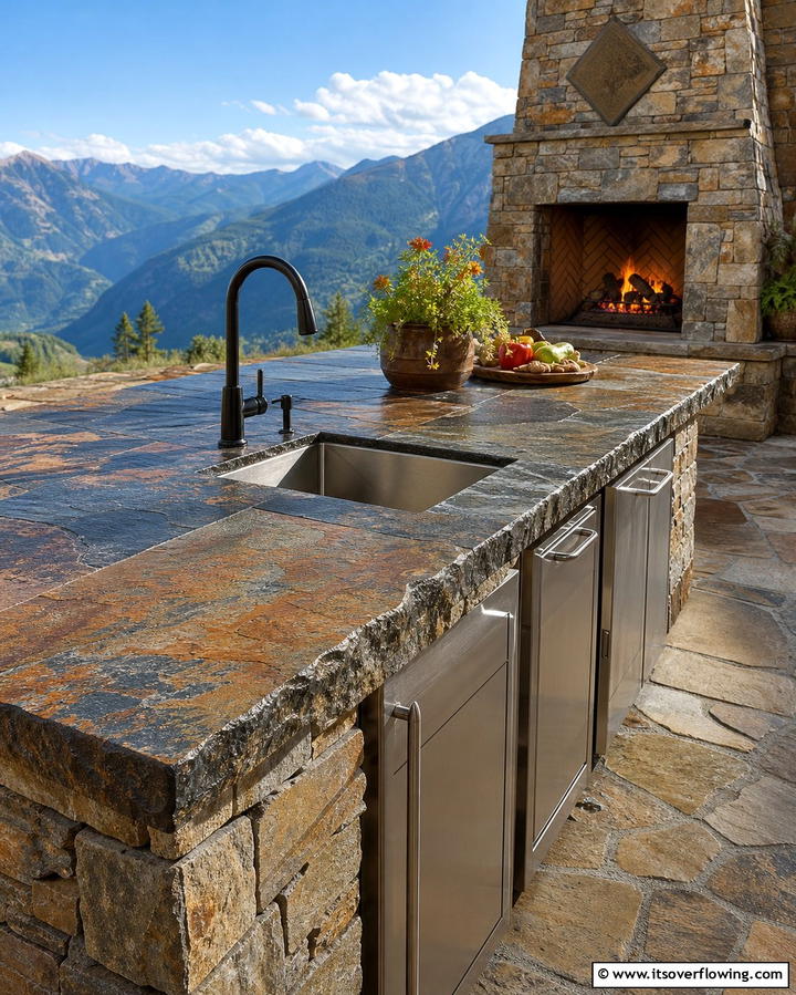 Slate Countertops for Natural Sophistication - 25 Outdoor Kitchen Countertop Ideas for Functionality