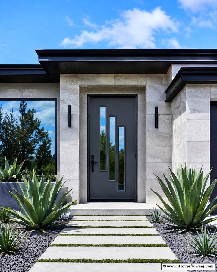 Slate Grey with Glass Inserts - 25 Grey Front Door Ideas for a Chic and Modern Entryway