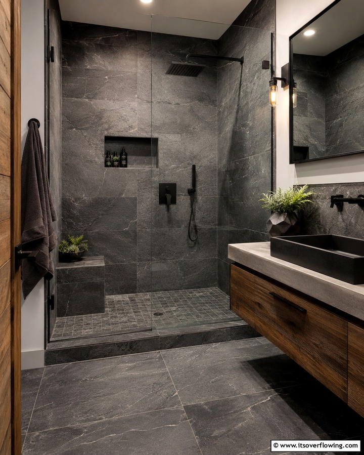 Slate Look Porcelain Tiles - 20 Stone Shower Design Ideas for a Spa-like Bathroom