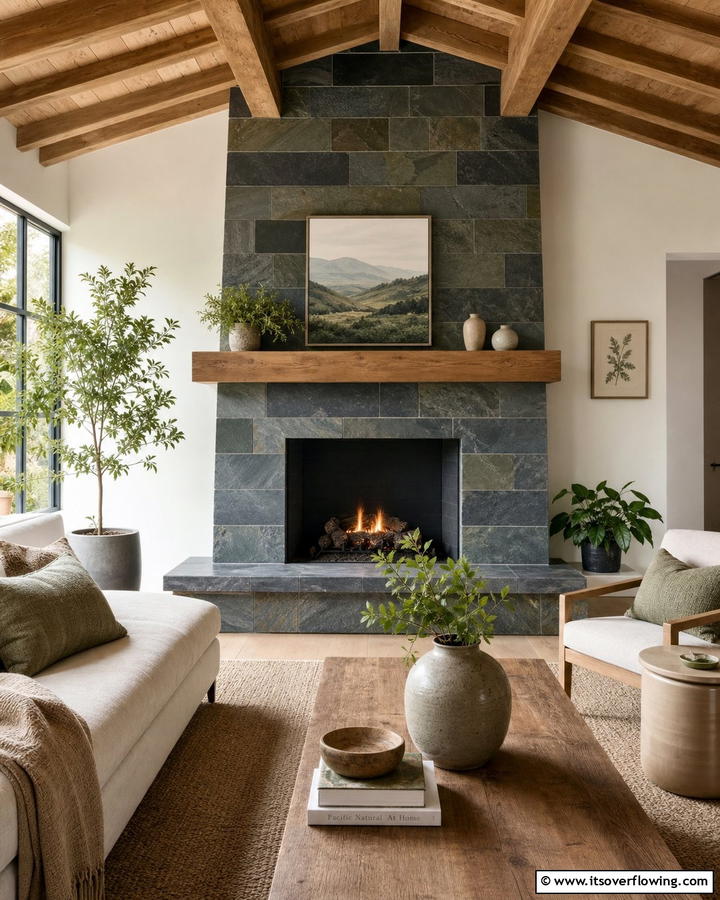 Slate Serenity - 21 Fireplace Tile Ideas to Refresh Your Hearth’s Aesthetic