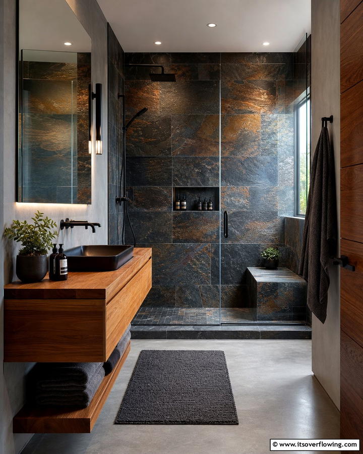 Slate Shower Walls - 25 Shower Wall Ideas to Elevate Your Bathroom Design