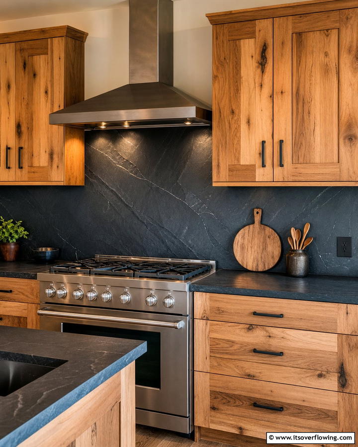 Slate Slabs - 25 Rustic Backsplash Ideas for a Farmhouse Kitchen