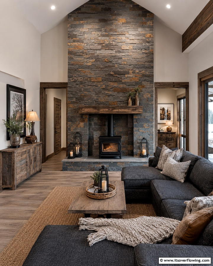 Slate Surround for a Textured Appeal - 30 Cozy Wood Stove Surround Design Inspirations