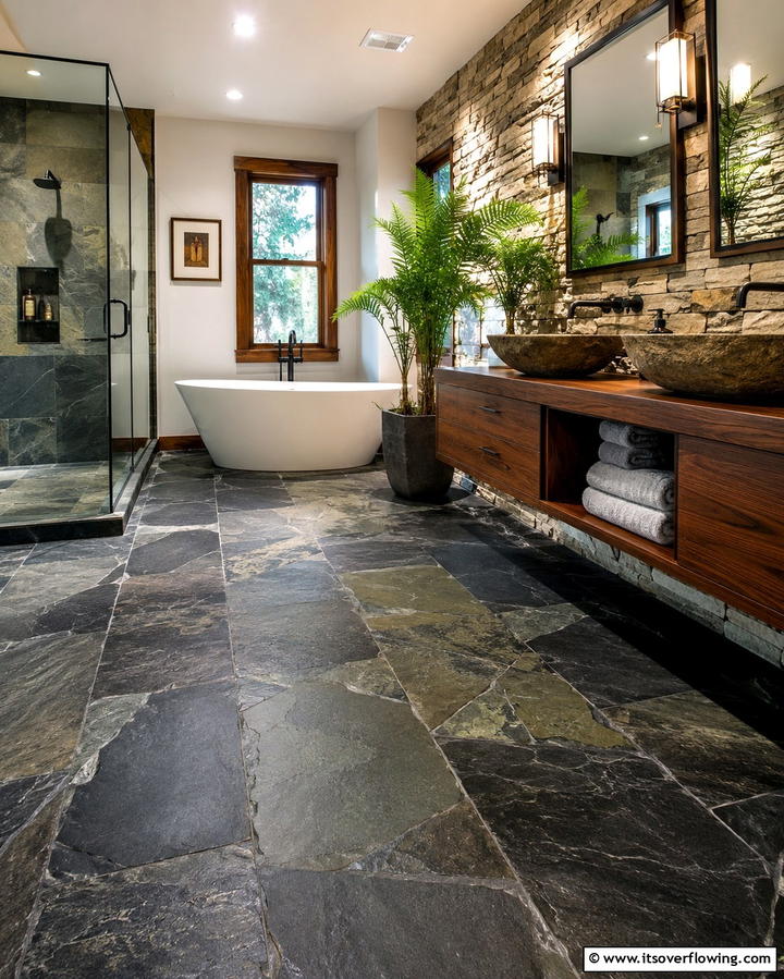 Slate Tile Flooring - 25 Bathroom Flooring Ideas for Style and Durability