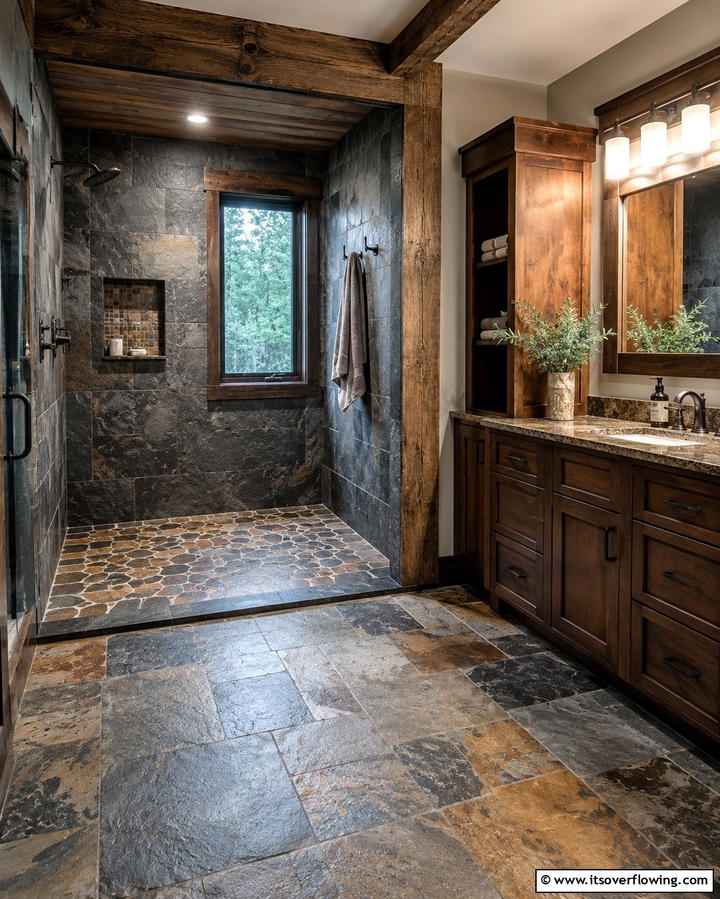 Slate Tiles for a Rustic Appeal - 30 Shower Floor Tile Ideas for Slip-Resistant Style
