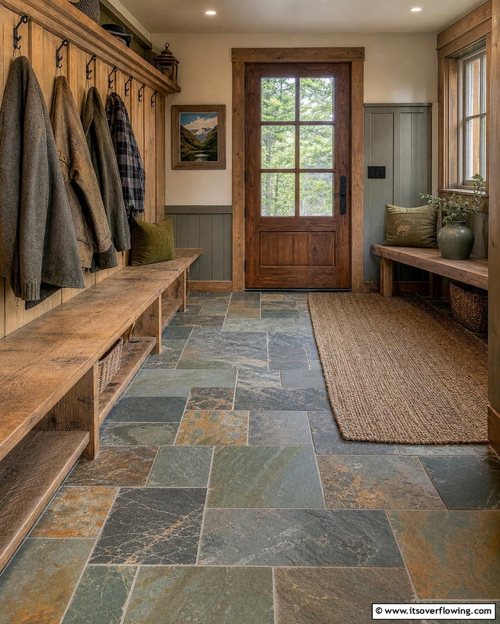 Slate Tiles for a Rustic Charm - 25 Mudroom Tile Floor Ideas- Durable & Stylish Designs