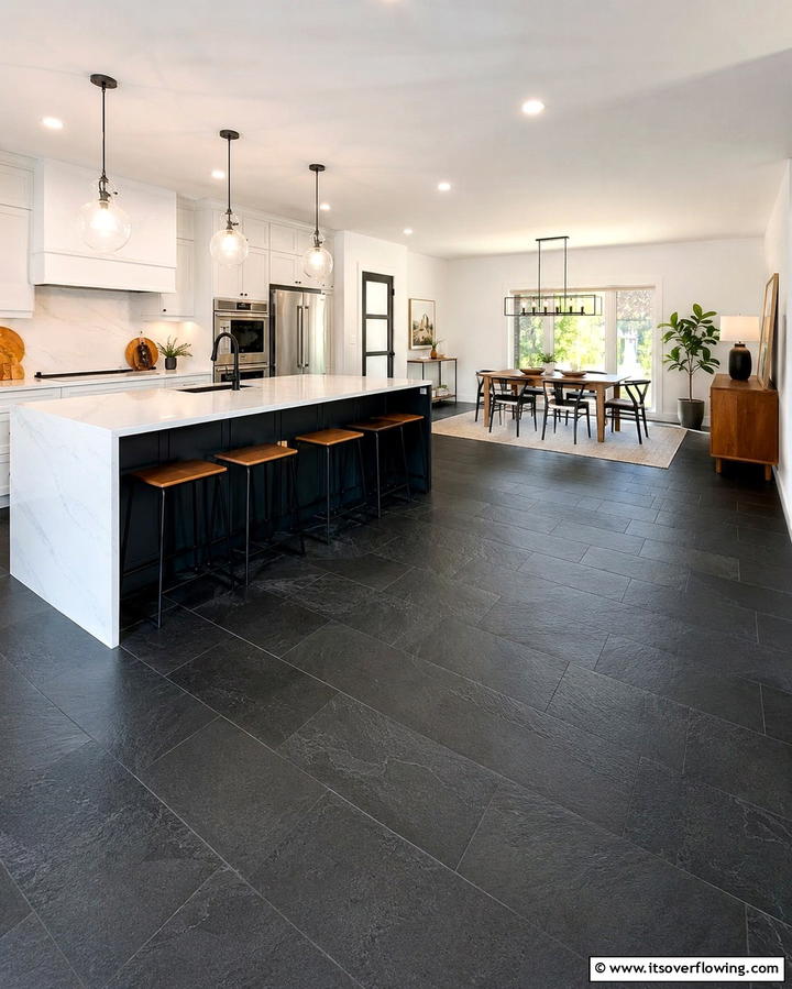 Slate for Open Concept Kitchens - 25 Kitchens With Slate Floors for a Durable and Stylish Look