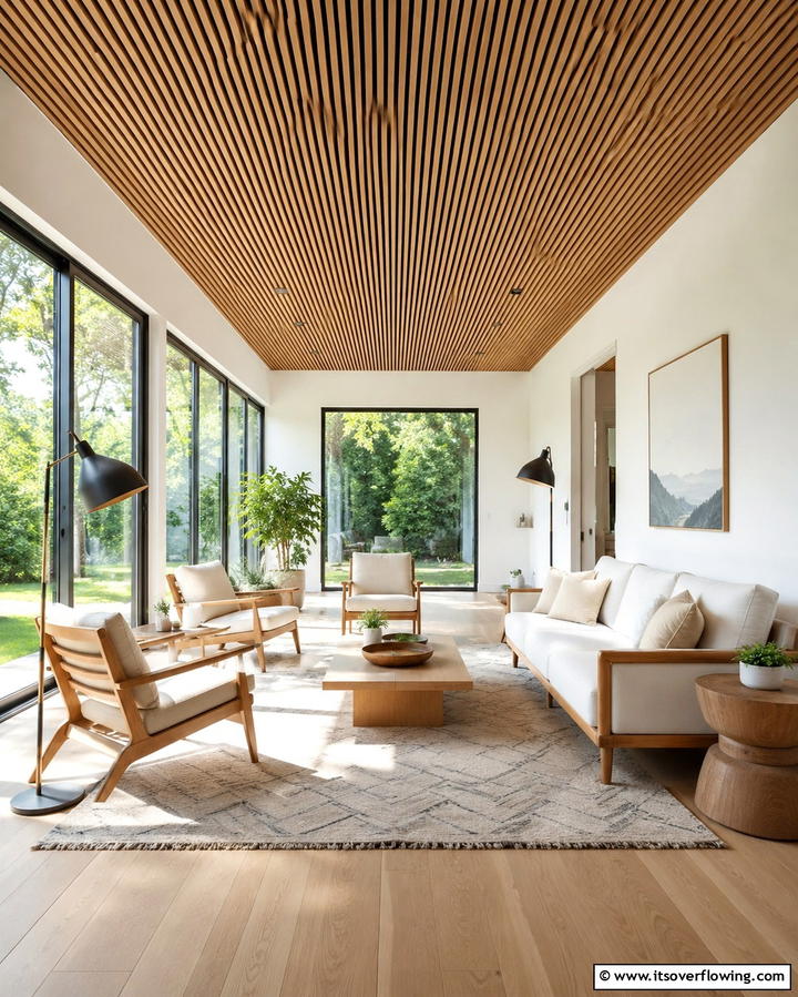 Slatted Wood Ceiling - 20 Sunroom Ceiling Ideas for a Stunning Overhead View