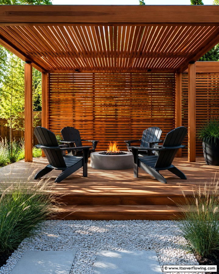 Slatted Wood Panels for Rustic Charm - 30 Partially Covered Deck Ideas for Flexible Outdoor Living