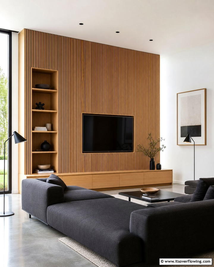 Slatted Wood Wall - 25 Wood Trim Accent Wall Ideas for a Warm Touch