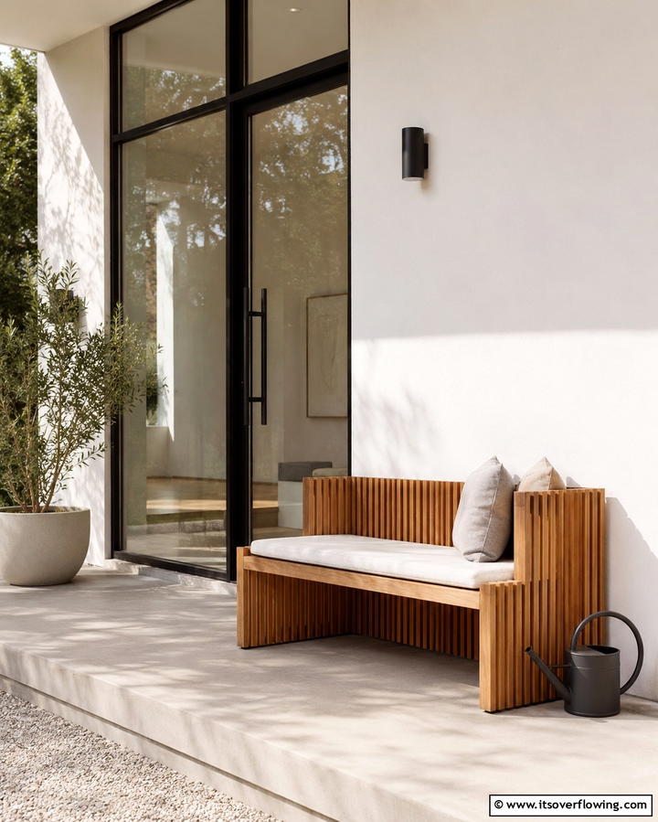 Slatted Wooden Bench - 25 Front Porch Bench Ideas for a Welcoming Entrance