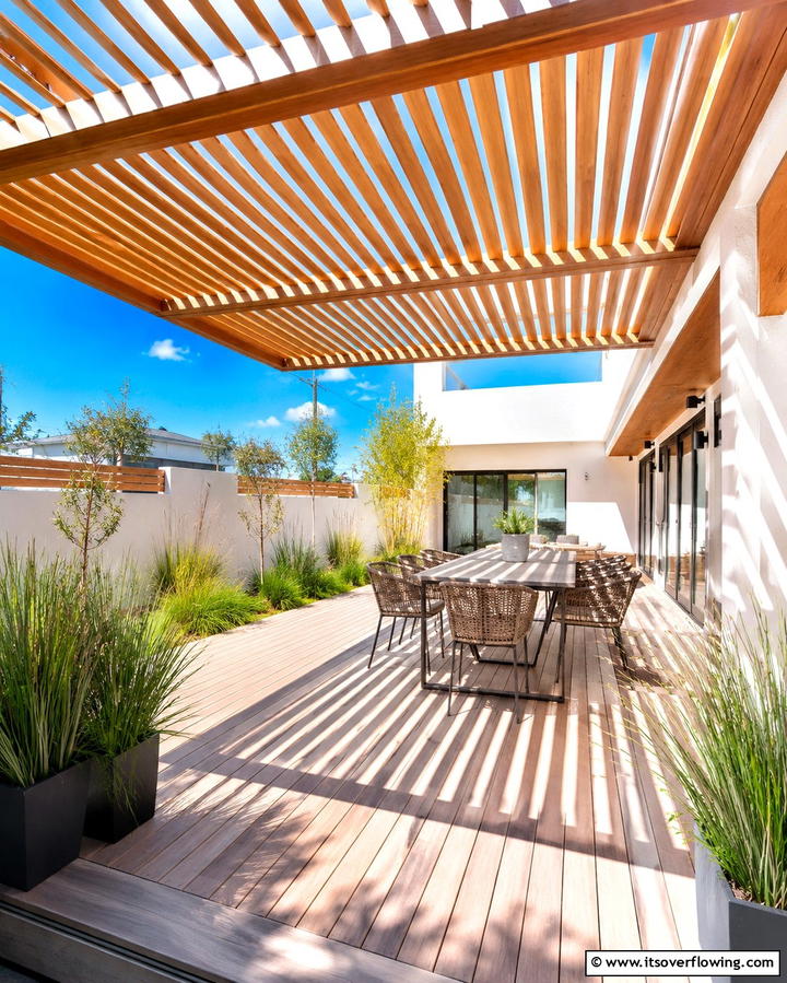 Slatted Wooden Roof - 25 Attached Covered Patio Ideas for Year-Round Use