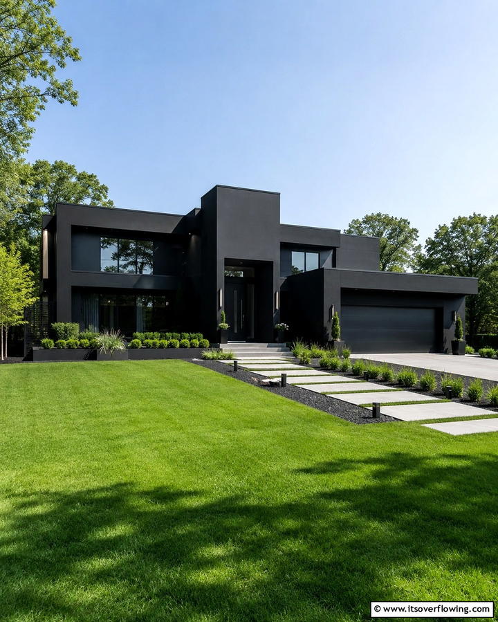 Sleek All Black Facade - 25 Modern Black Houses for a Bold Statement