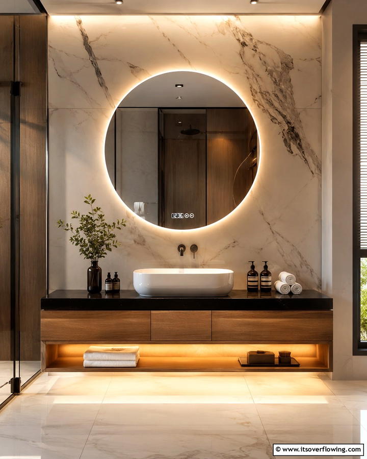 Sleek Bathroom Mirror with LED Lighting - 30 Functional Bathroom Furniture Ideas to Maximize Space