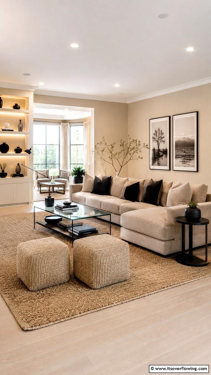 Sleek Beige Harmony - 30 Black & Beige Living Room Ideas for Modern Contrast