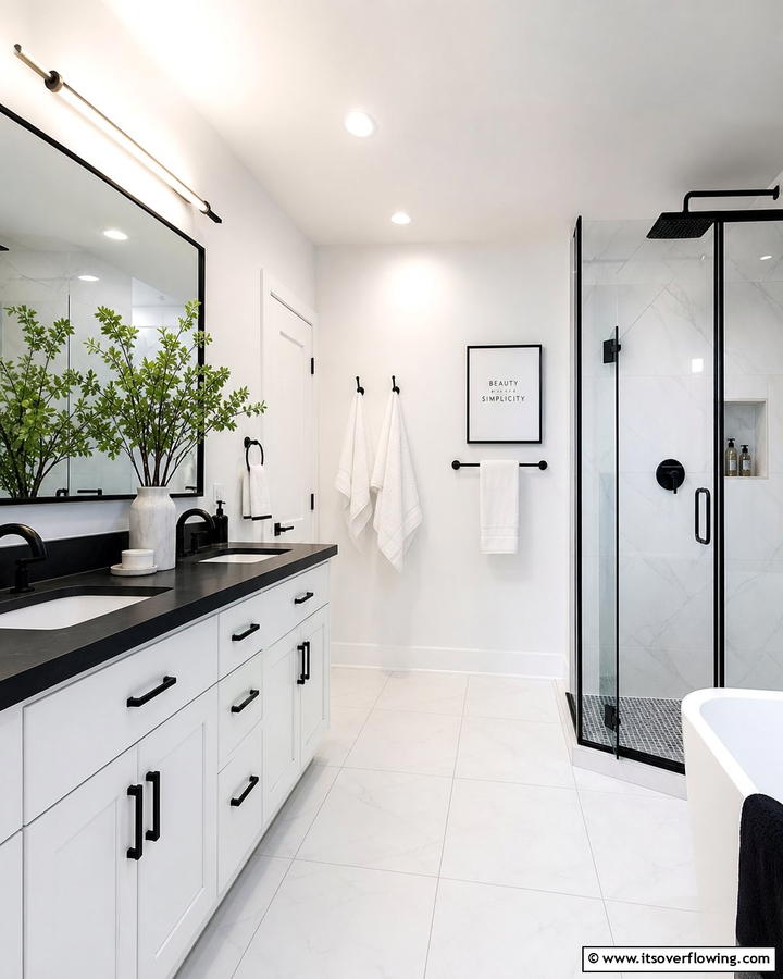 Sleek Black Accents - 21 Classic Black & White Bathroom Designs for Contrast
