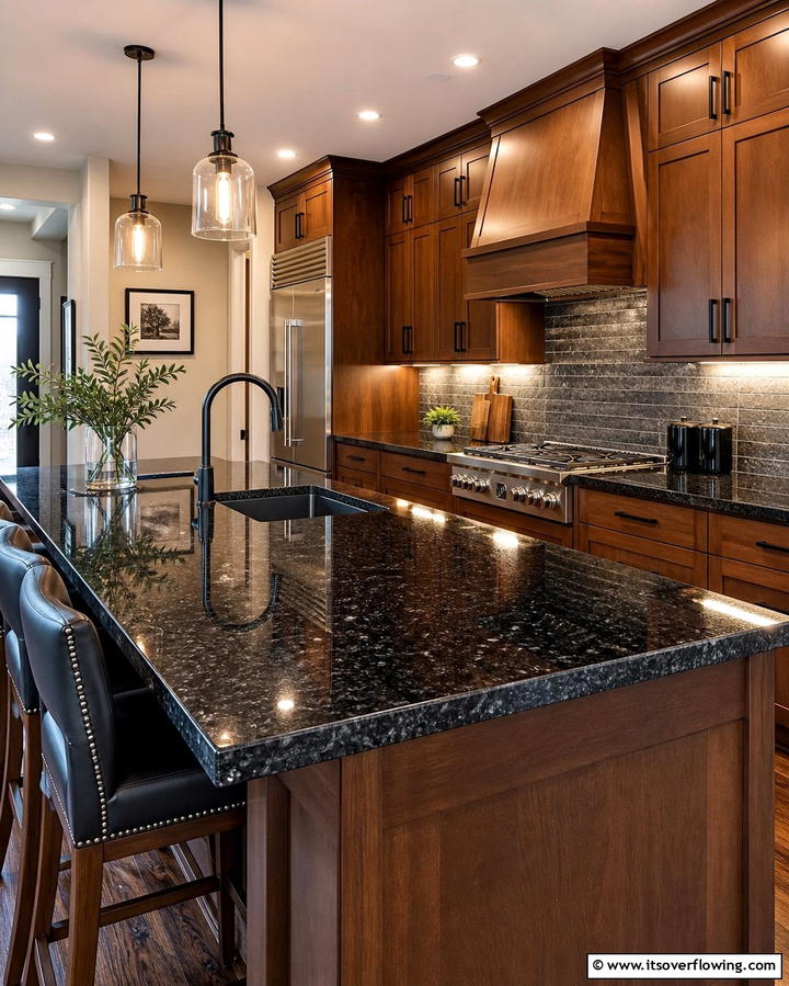 Sleek Black Countertops - 25 Black and Brown Kitchen Ideas for a Bold Look