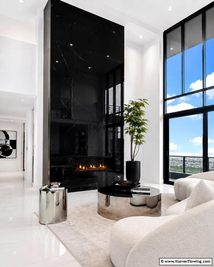Sleek Black Elegance - 25 Floor to Ceiling Fireplace Ideas- Stunning & Modern