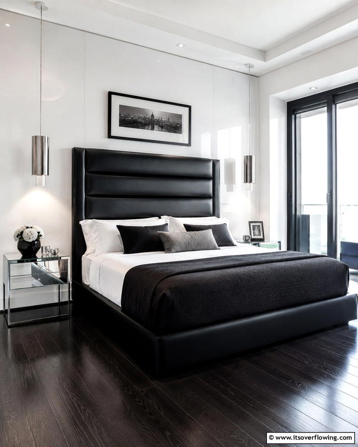 Sleek Black Leather Headboard - 25 Black Headboard Bedroom Ideas for a Bold Statement