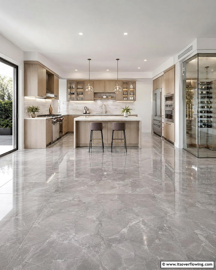 Sleek Black Marble with Veining - 25 Marble Kitchen Floor Ideas for Timeless Elegance