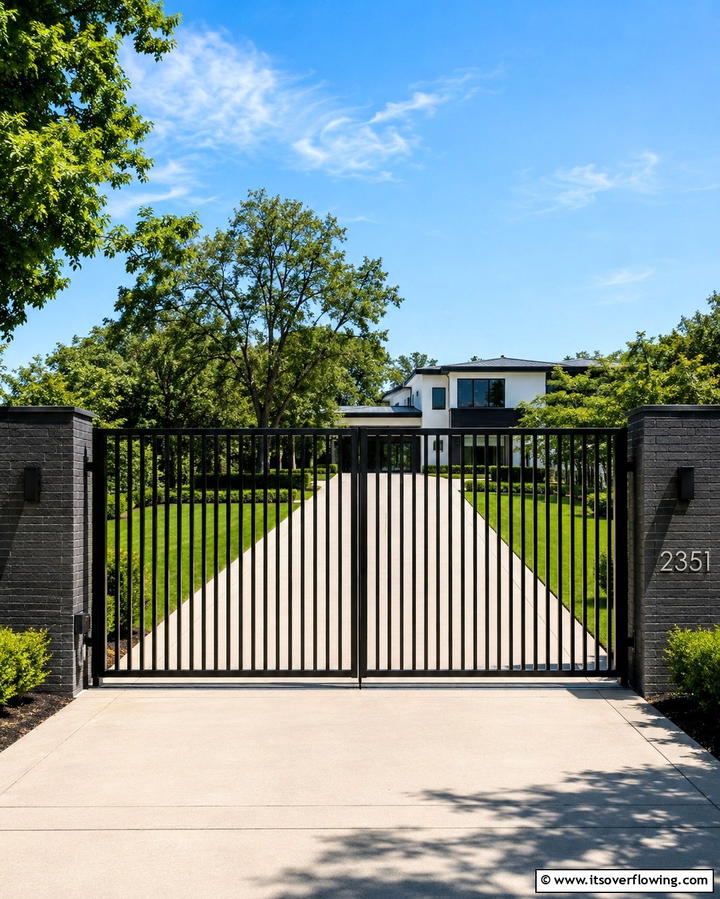 Sleek Black Metal Gate - 30 Stylish Driveway Gate Ideas for Curb Appeal