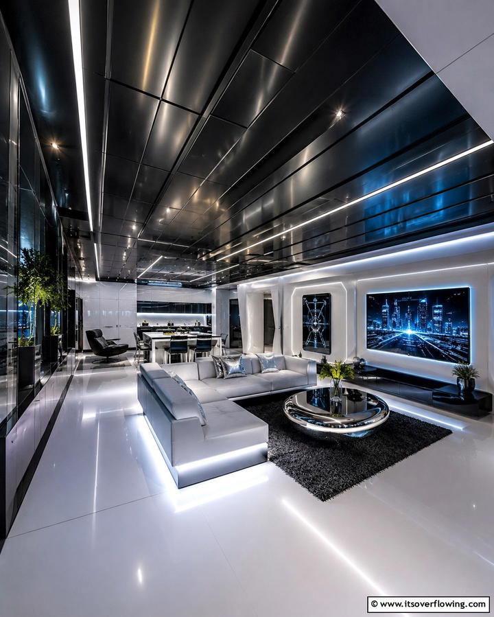 Sleek Black Metallic Ceiling - 30 Modern Black Ceiling Design Ideas for Dramatic Interiors