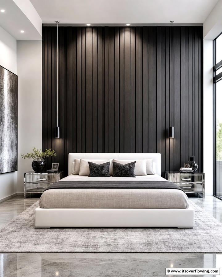 Sleek Black Paneling - 25 Black Accent Wall Bedroom Ideas for Drama