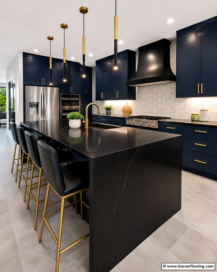 Sleek Black Quartz for a Contemporary Touch - 25 Black Kitchen Countertops for a Bold Statement