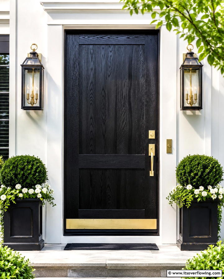 Sleek Black Stain - 25 Stained Front Door Ideas for Curb Appeal