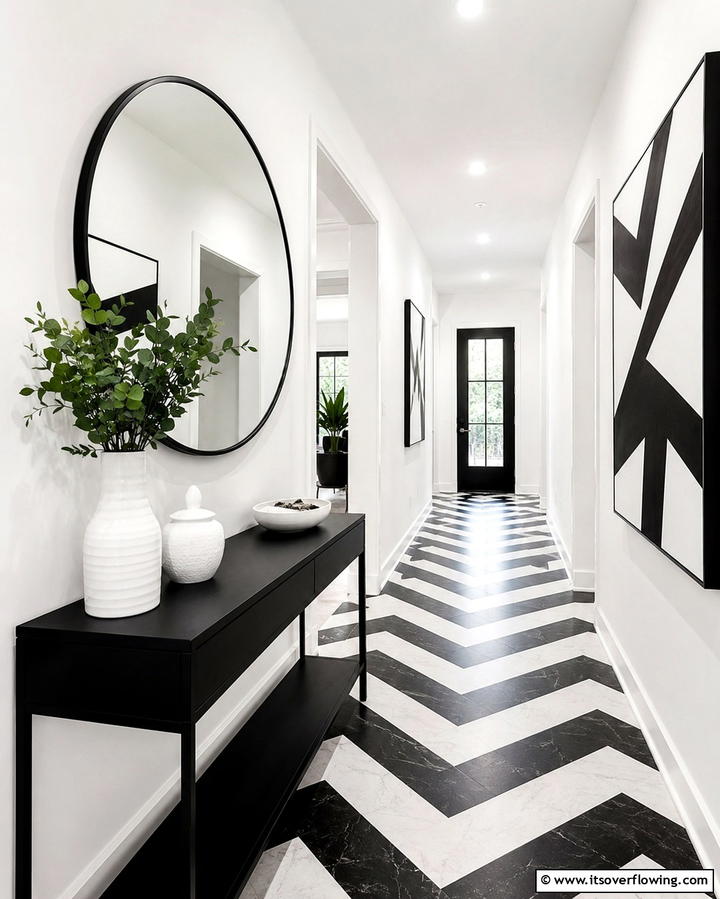Sleek Black and White - 30 Hallway Decor Ideas to Maximize Narrow Spaces