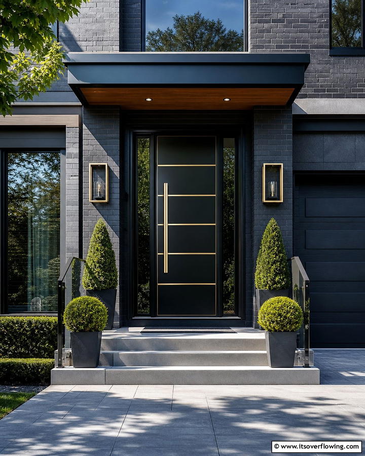 Sleek Black with Metallic Accents - 21 Black Front Door Ideas for Bold First Impressions