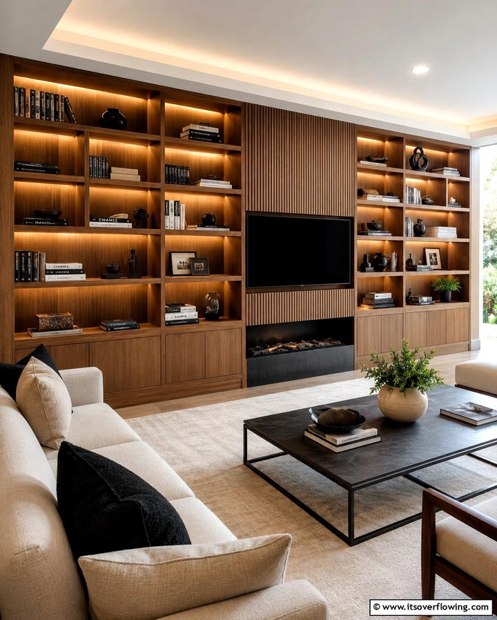 Sleek Built In Storage - 25 Mens Living Room Ideas for a Masculine Look