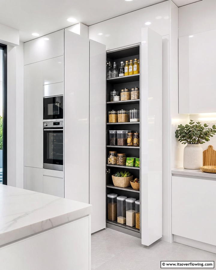 Sleek Cabinet Doors - 21 Larder Cupboard & Pantry Ideas for Organized Kitchens