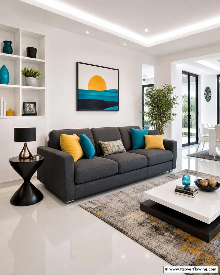 Sleek Contemporary Appeal - 21 Dark Grey Couch Living Room Styling Ideas