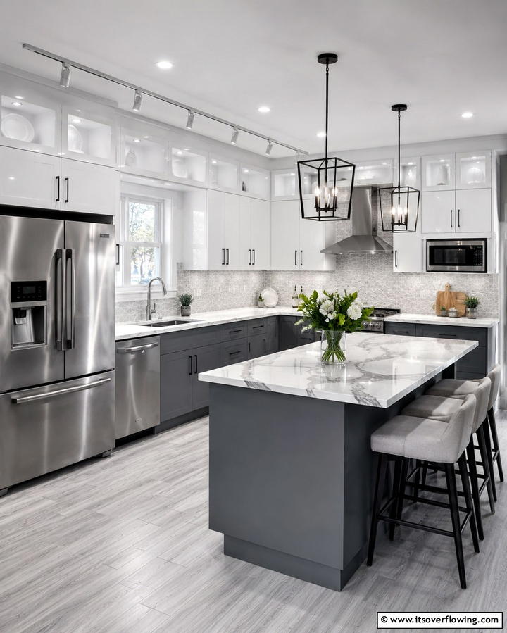 Sleek Contemporary Charm - 30 Grey and White Kitchen Ideas for Timeless Monochromatic Design