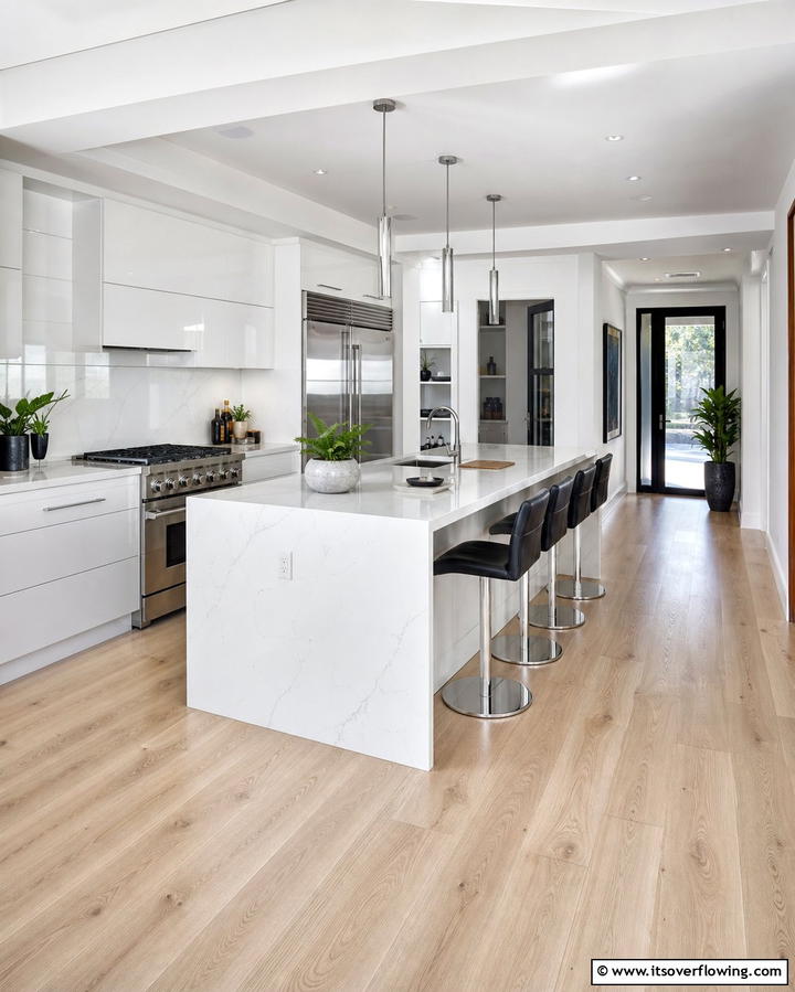 Sleek Contemporary Kitchen with Light Wood Floors - 25 Light Wood Floor Kitchen Ideas for a Bright Space