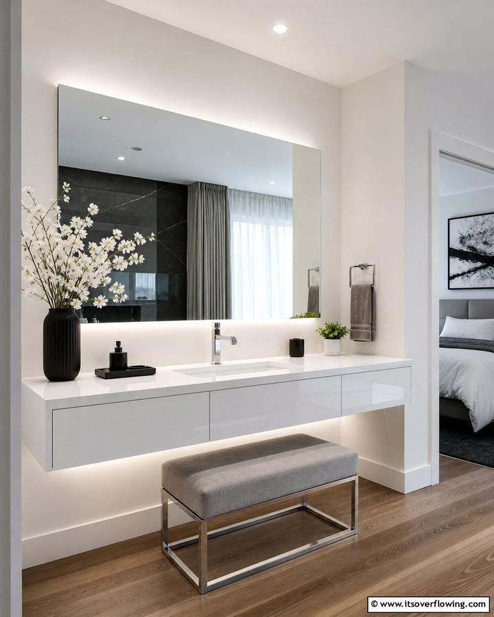 Sleek Contemporary Vanity - 30 Stylish Makeup Vanity Ideas for a Functional Beauty Space