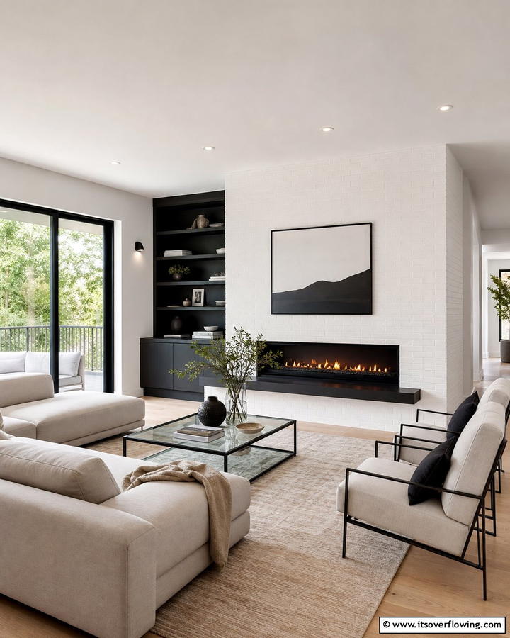 Sleek Contemporary Vibe - 21 Painted Brick Fireplace Makeovers for Modern Interiors