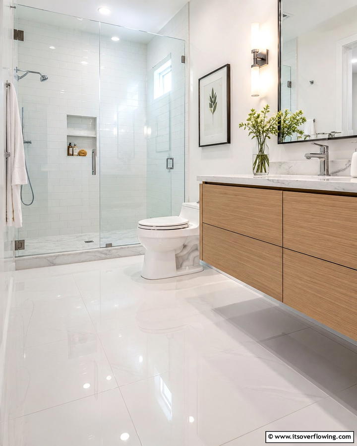 Sleek Floor Treatments - 30 Small Master Bathroom Ideas for Efficient Luxury
