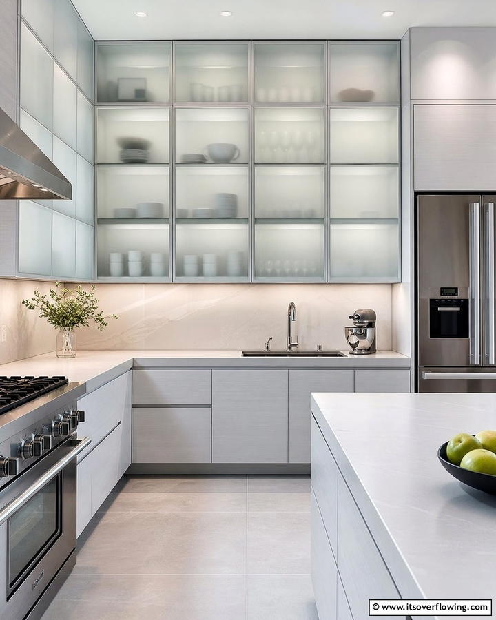 Sleek Frosted Glass Cabinets - 20 Modern Style Glass Kitchen Cabinets for a Sleek Look
