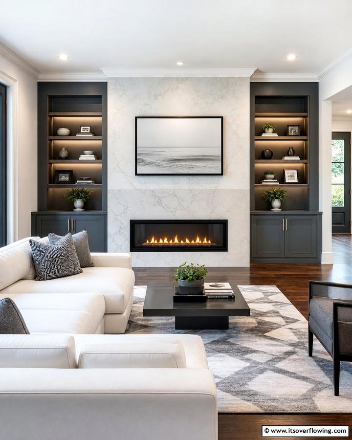 Sleek Gas Fireplace - 21 Modern Fireplace Ideas for Cozy Contemporary Living Rooms