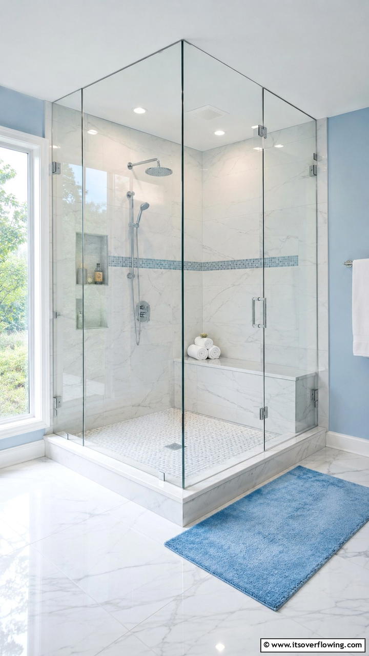 Sleek Glass Enclosed Walk In Shower with Bench - 21 Walk-In Shower Ideas With Bench for Spa-Like Comfort