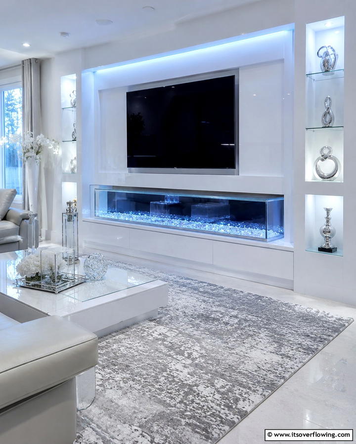 Sleek Glass Faux Fireplace - 30 Faux Fireplace Ideas to Add Warmth Anywhere