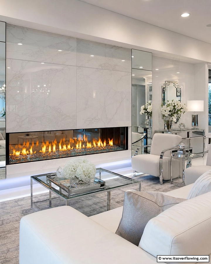 Sleek Glass Front Linear Fireplace - 30 Linear Fireplace Ideas for Modern Home Heating