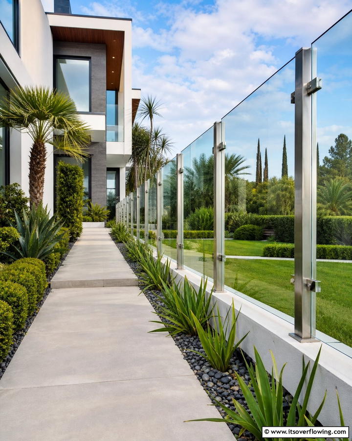 Sleek Glass Panel Fence - 21 Front Yard Fence Ideas to Enhance Privacy and Style