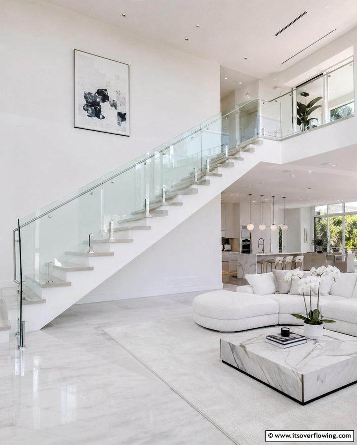 Sleek Glass RailingsExact - 30 Open Staircase Ideas to Elevate Your Home Organization